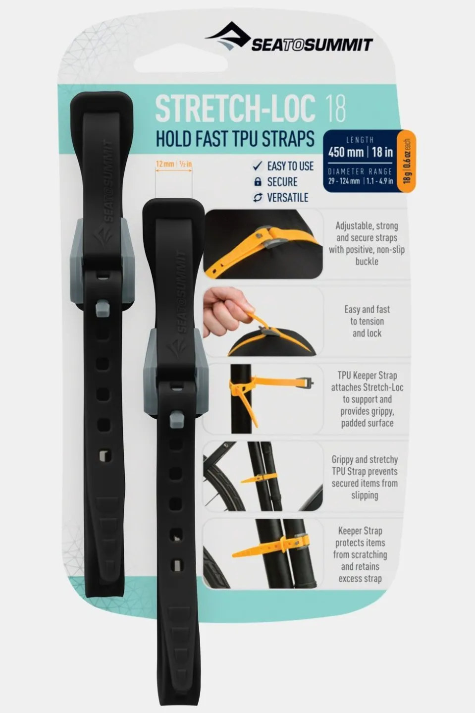 Sea To Summit Stretch Loc 18 - black 2-pack Bevestigingsband